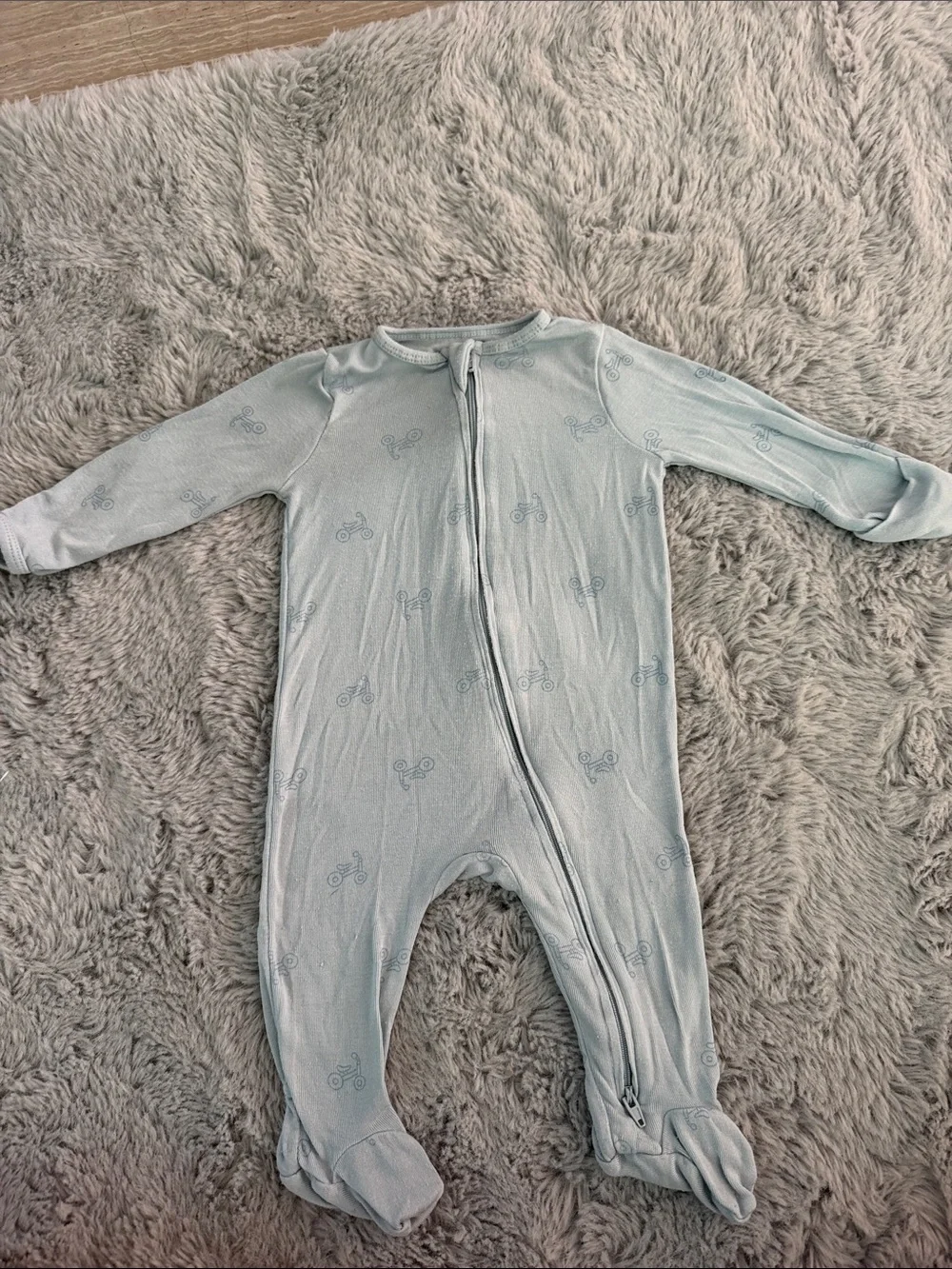 cloud island Light Blue Footed One-Piece with Bicycle Print
